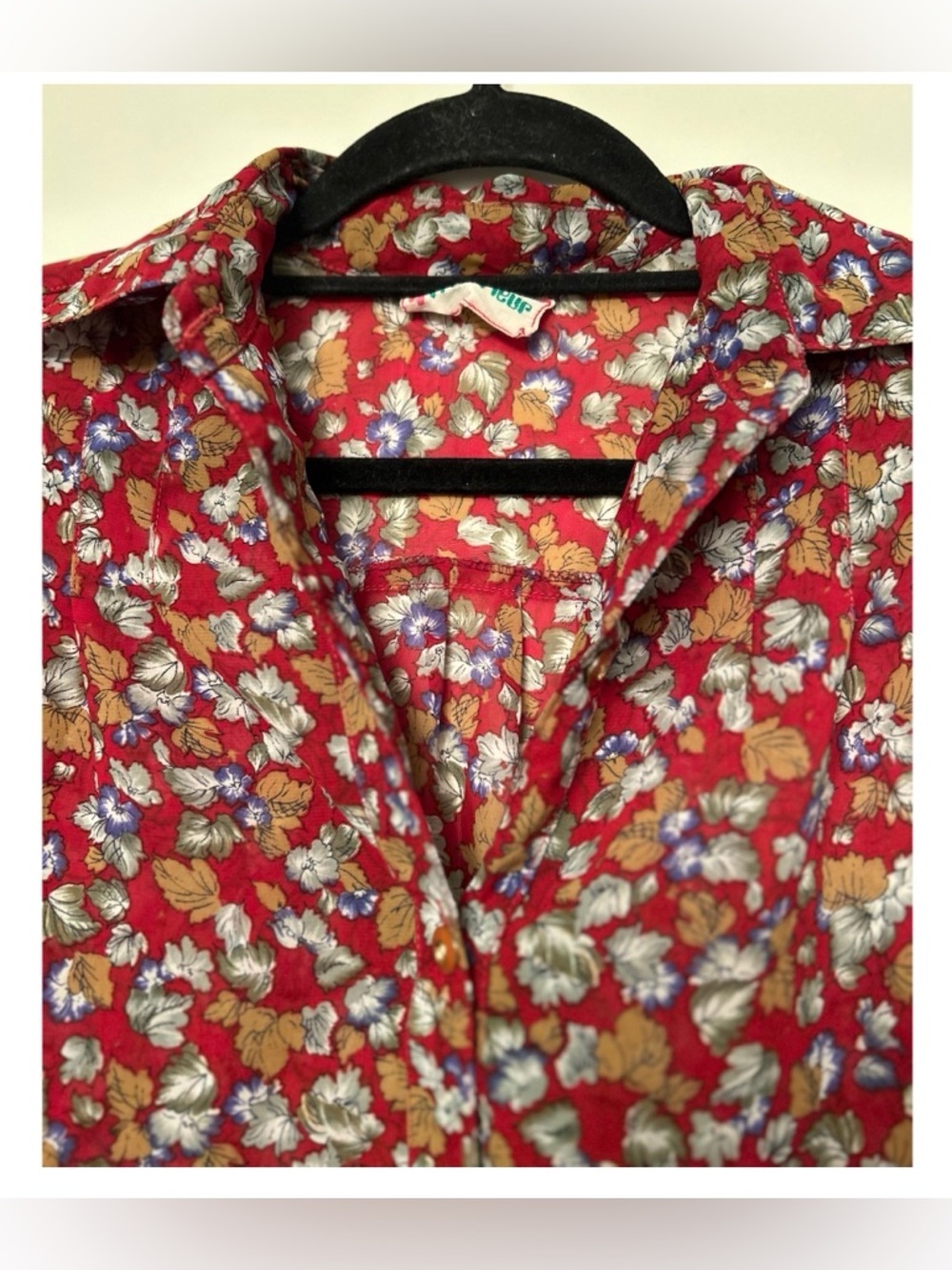 VIVA FLEUR Vintage Red Floral Button-Up Blouse Sz 7 Retro Cottagecore BohoTop - Picture 13 of 16